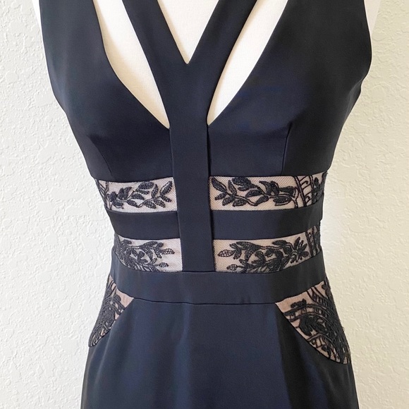 BCBGMaxAzria Emyli Lace Blocked V-neck Dress Gown - Picture 5 of 10